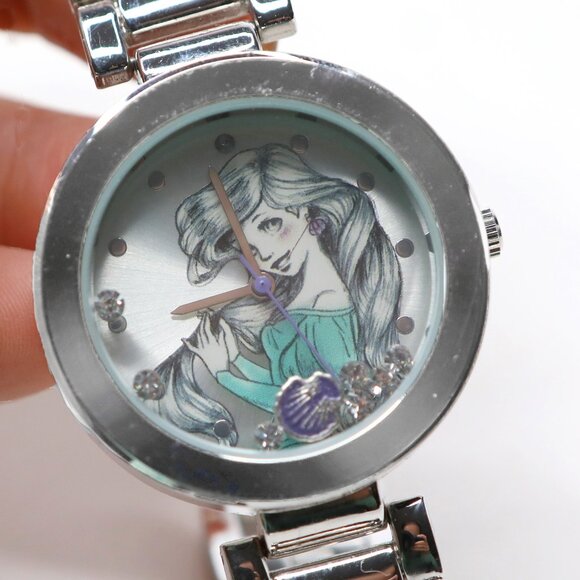 Disney Ariel The Little Mermaid Watch Silver Link Shell Bling Charms - Picture 8 of 11